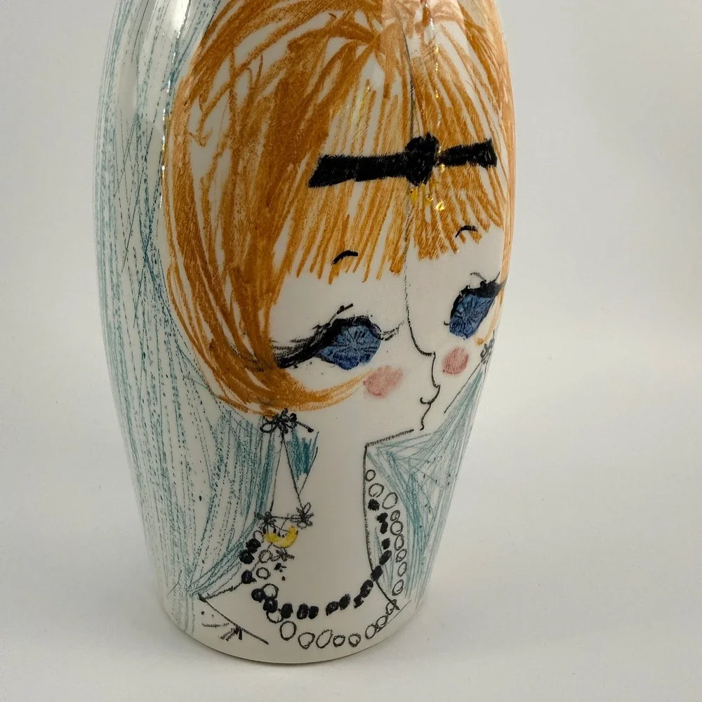 Vintage Milvia Scarpa Quadrifoglio Italy Ceramic Girl Face Vase MCM